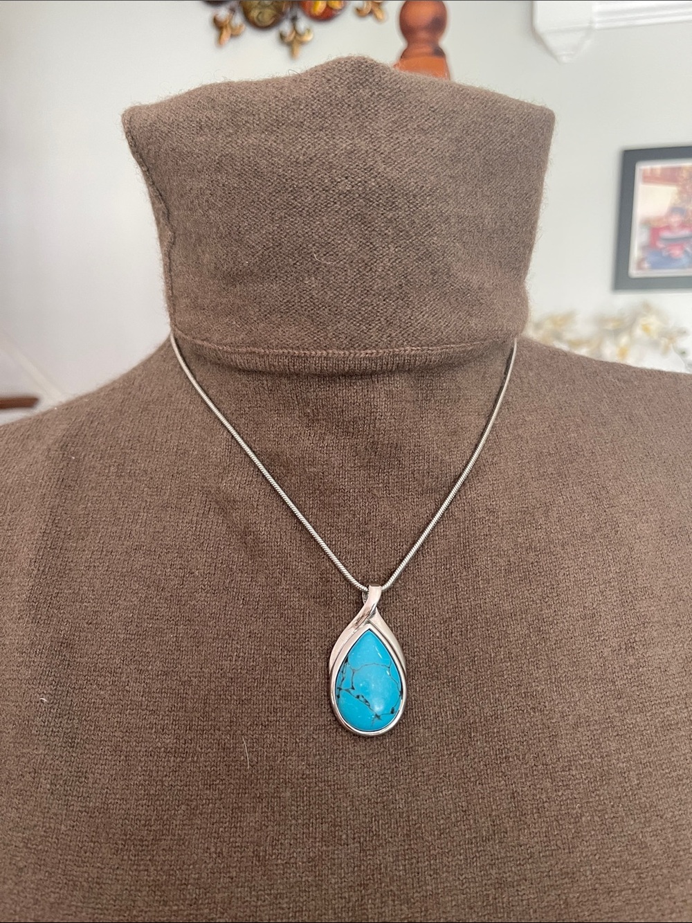 Premier Designs Granada Turquoise Teardrop Pendant silver necklace